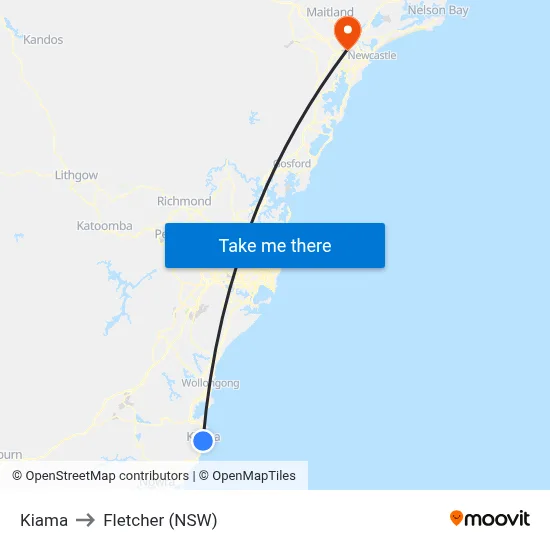 Kiama to Fletcher (NSW) map