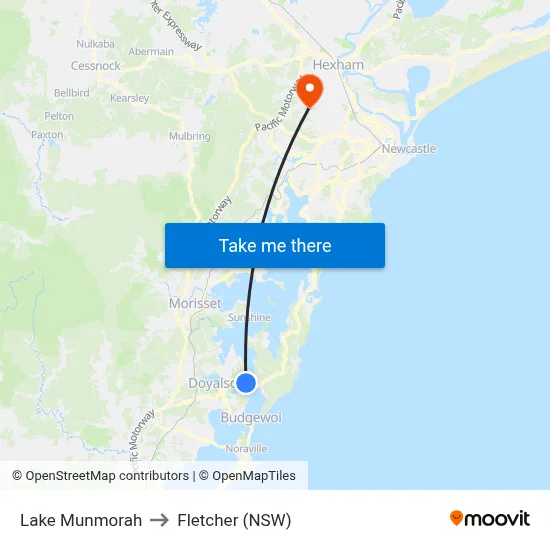 Lake Munmorah to Fletcher (NSW) map