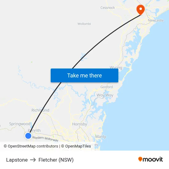 Lapstone to Fletcher (NSW) map