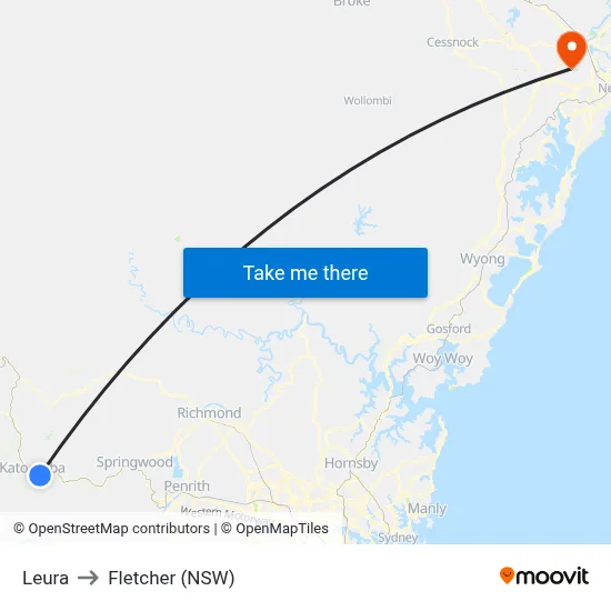 Leura to Fletcher (NSW) map