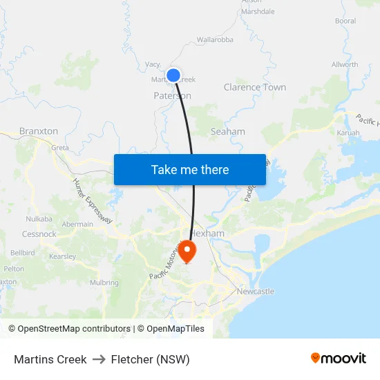 Martins Creek to Fletcher (NSW) map