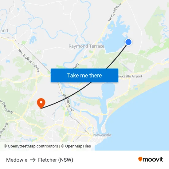 Medowie to Fletcher (NSW) map
