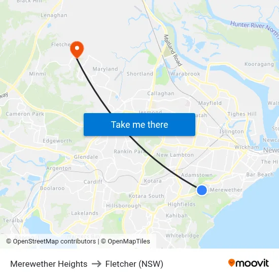 Merewether Heights to Fletcher (NSW) map