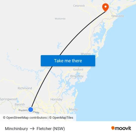 Minchinbury to Fletcher (NSW) map