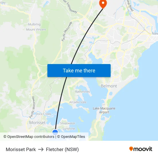 Morisset Park to Fletcher (NSW) map