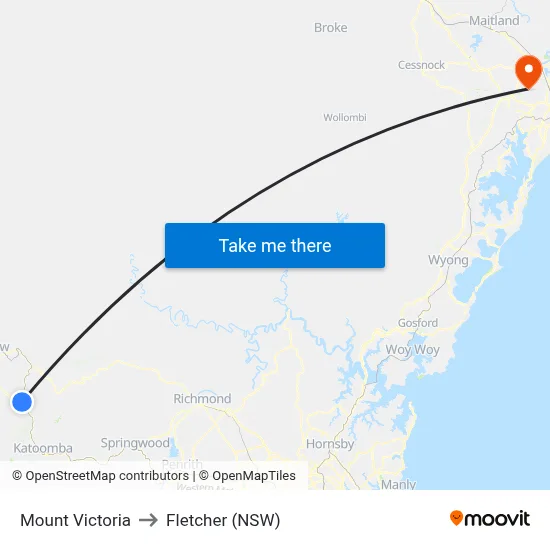 Mount Victoria to Fletcher (NSW) map