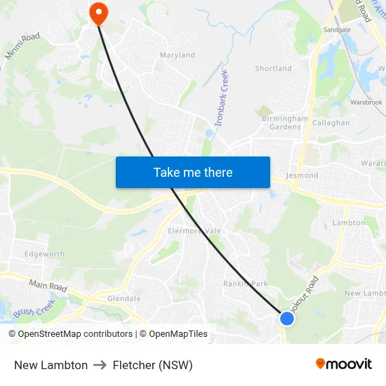 New Lambton to Fletcher (NSW) map