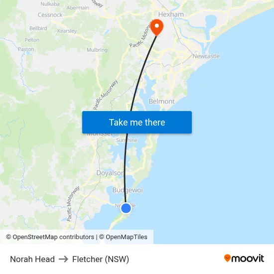 Norah Head to Fletcher (NSW) map