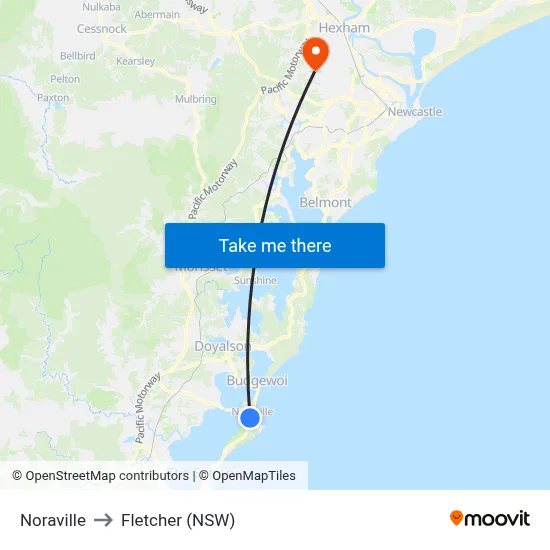 Noraville to Fletcher (NSW) map