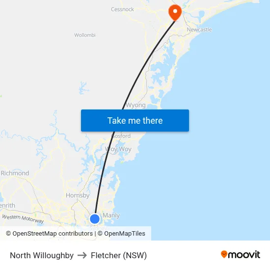 North Willoughby to Fletcher (NSW) map