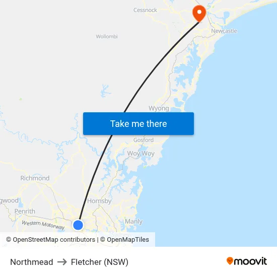 Northmead to Fletcher (NSW) map