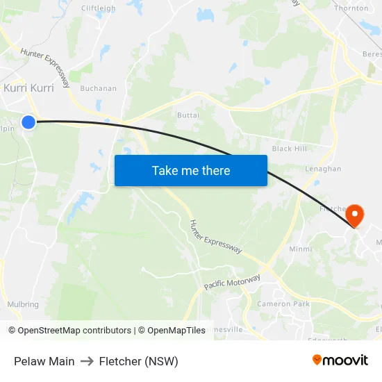 Pelaw Main to Fletcher (NSW) map