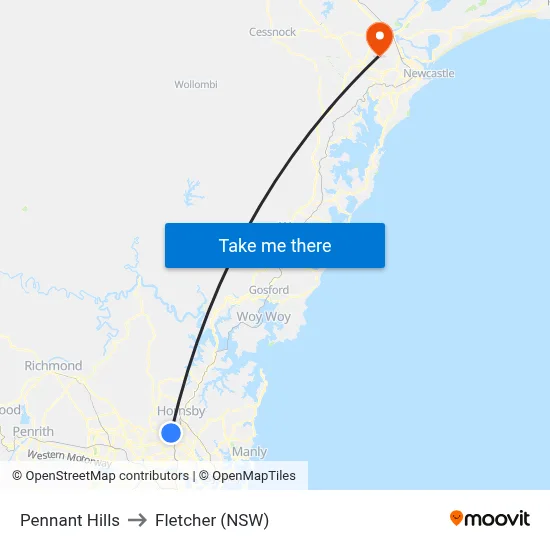 Pennant Hills to Fletcher (NSW) map
