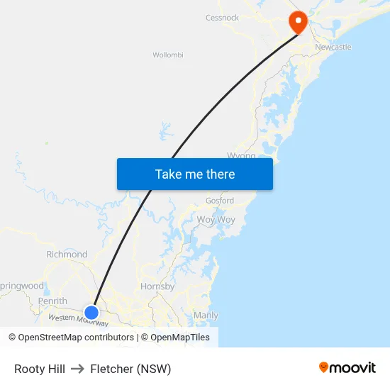 Rooty Hill to Fletcher (NSW) map