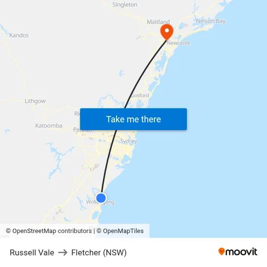 Russell Vale to Fletcher (NSW) map