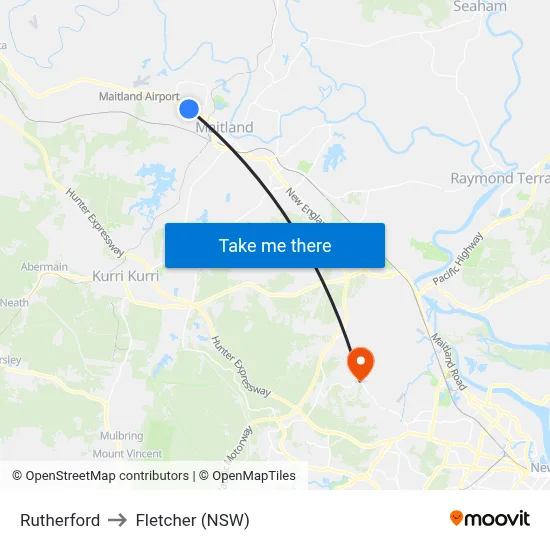 Rutherford to Fletcher (NSW) map