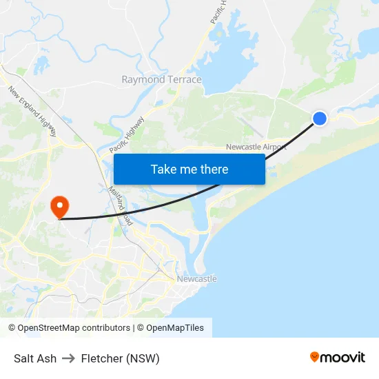 Salt Ash to Fletcher (NSW) map