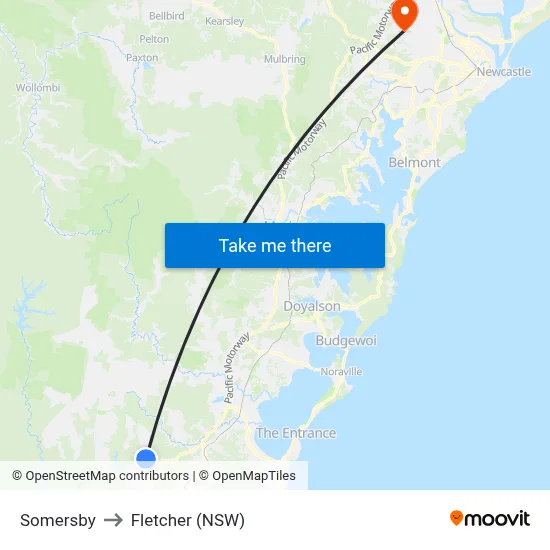Somersby to Fletcher (NSW) map