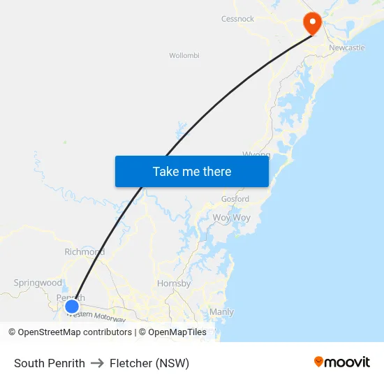 South Penrith to Fletcher (NSW) map