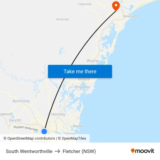 South Wentworthville to Fletcher (NSW) map