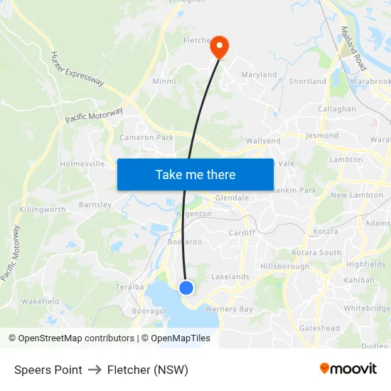 Speers Point to Fletcher (NSW) map