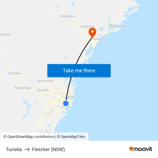 Turrella to Fletcher (NSW) map