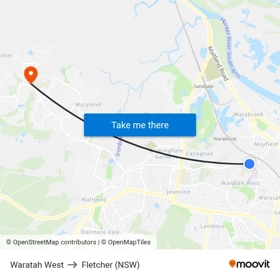 Waratah West to Fletcher (NSW) map