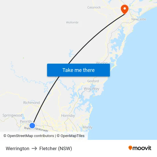 Werrington to Fletcher (NSW) map