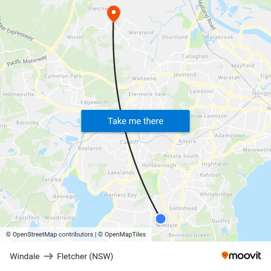Windale to Fletcher (NSW) map