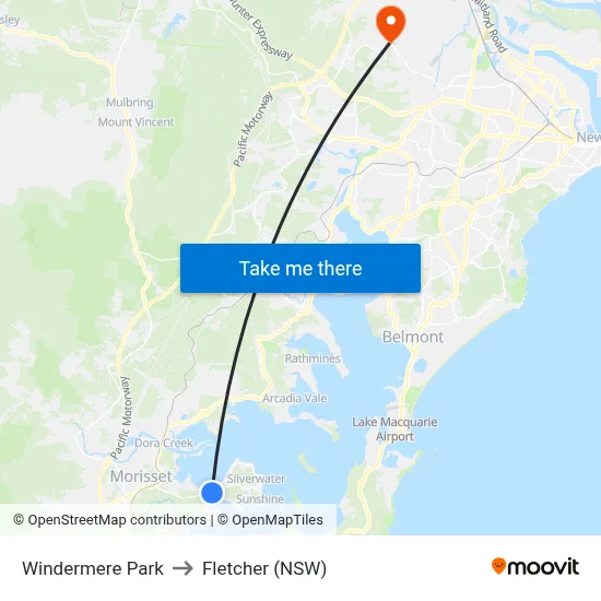 Windermere Park to Fletcher (NSW) map