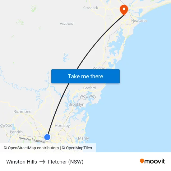 Winston Hills to Fletcher (NSW) map