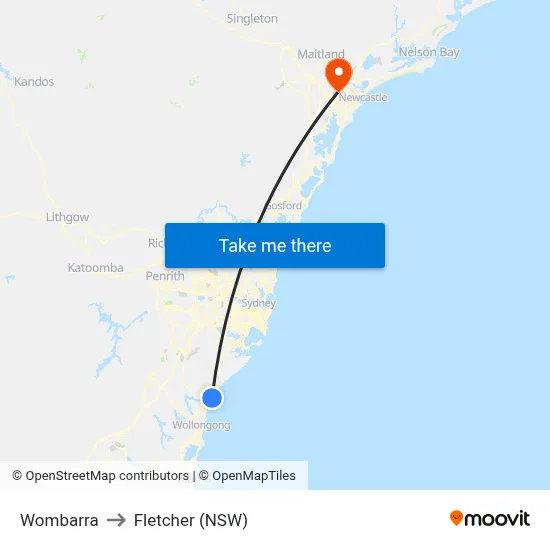 Wombarra to Fletcher (NSW) map