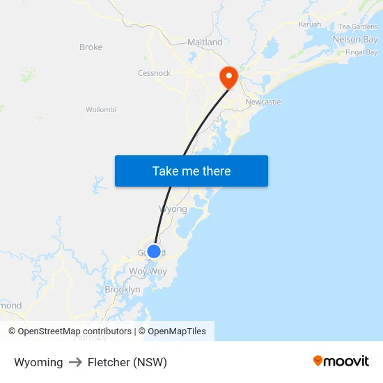 Wyoming to Fletcher (NSW) map