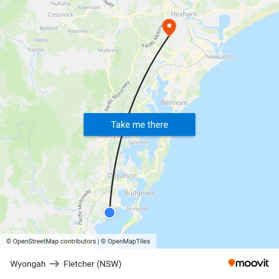 Wyongah to Fletcher (NSW) map