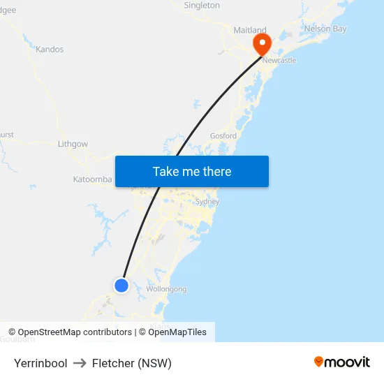 Yerrinbool to Fletcher (NSW) map