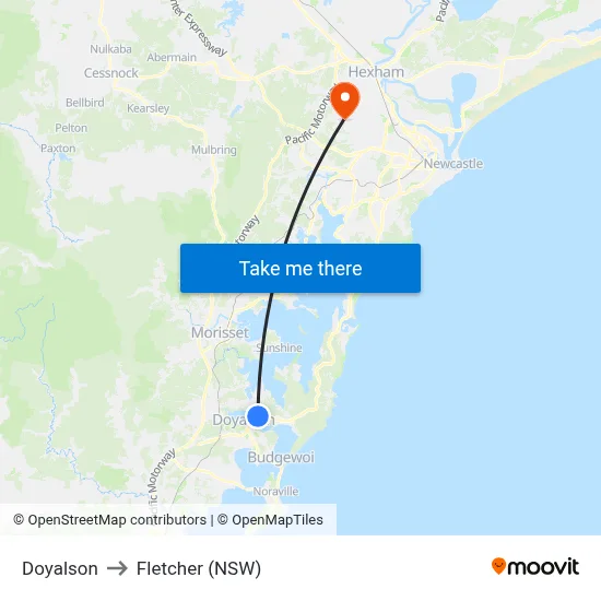 Doyalson to Fletcher (NSW) map