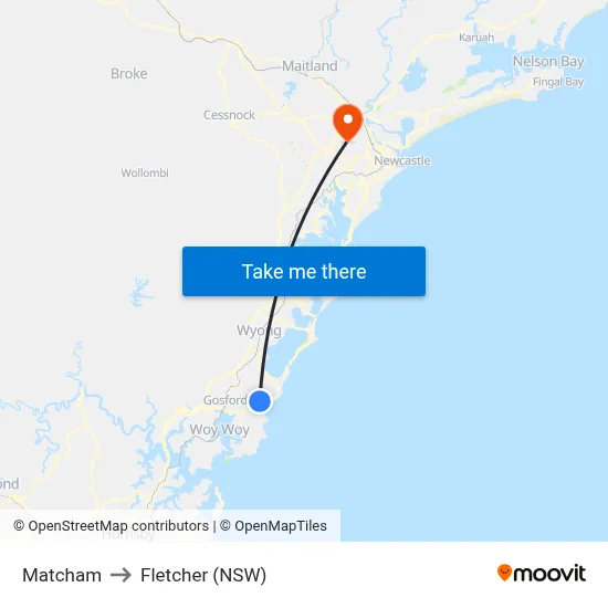 Matcham to Fletcher (NSW) map