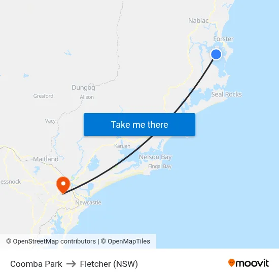 Coomba Park to Fletcher (NSW) map
