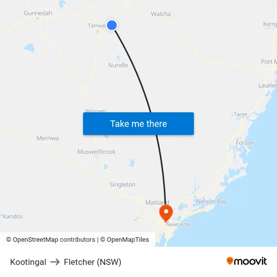 Kootingal to Fletcher (NSW) map