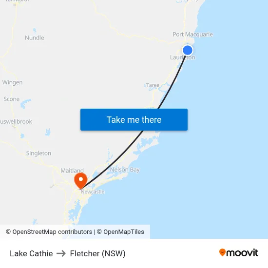 Lake Cathie to Fletcher (NSW) map