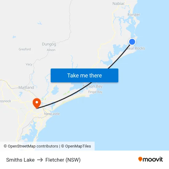 Smiths Lake to Fletcher (NSW) map