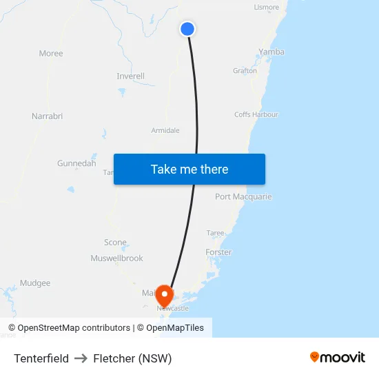 Tenterfield to Fletcher (NSW) map