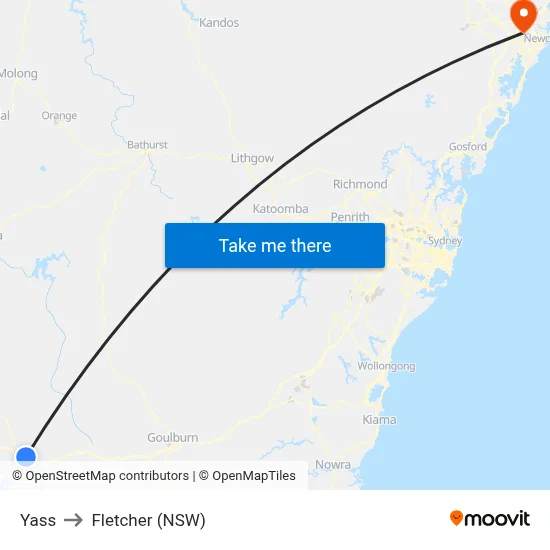 Yass to Fletcher (NSW) map