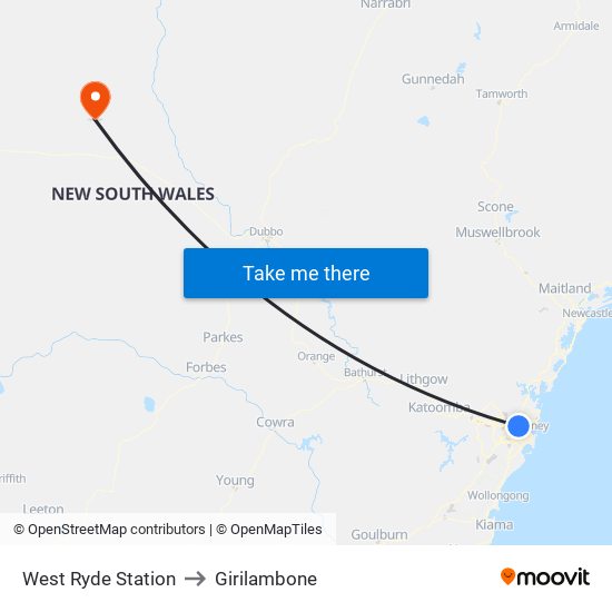 West Ryde Station to Girilambone map