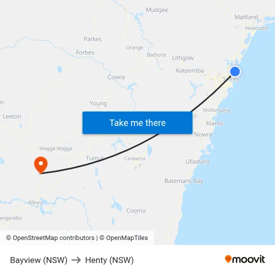 Bayview (NSW) to Henty (NSW) map