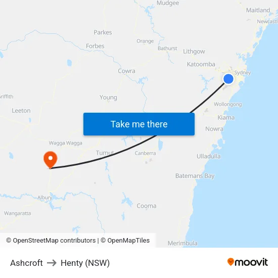 Ashcroft to Henty (NSW) map