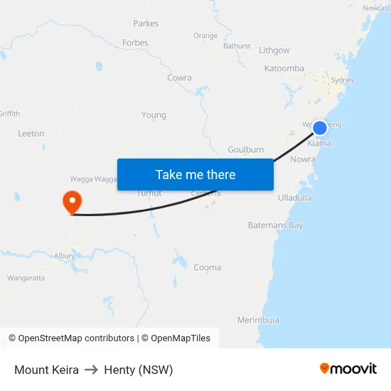 Mount Keira to Henty (NSW) map