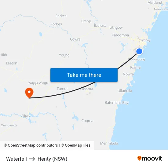 Waterfall to Henty (NSW) map