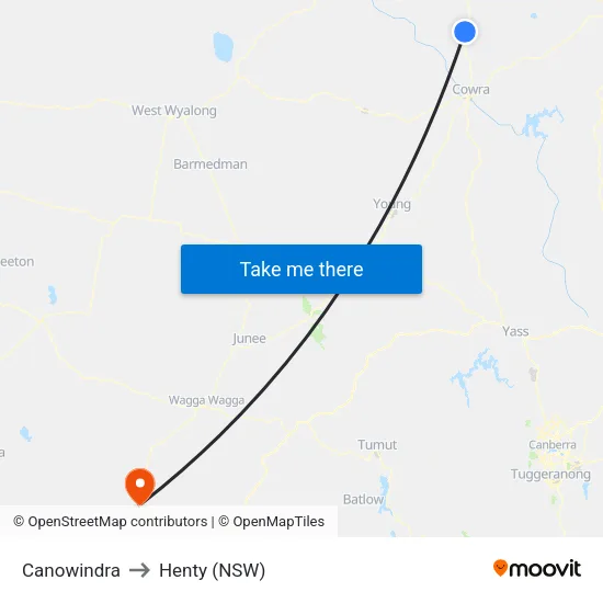 Canowindra to Henty (NSW) map