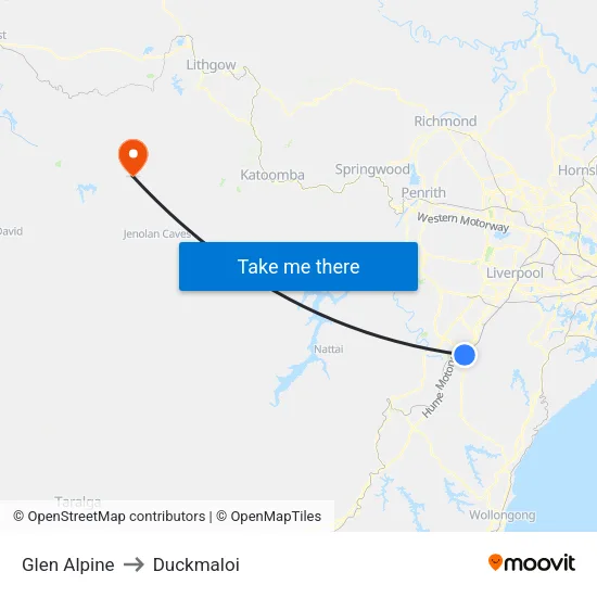 Glen Alpine to Duckmaloi map